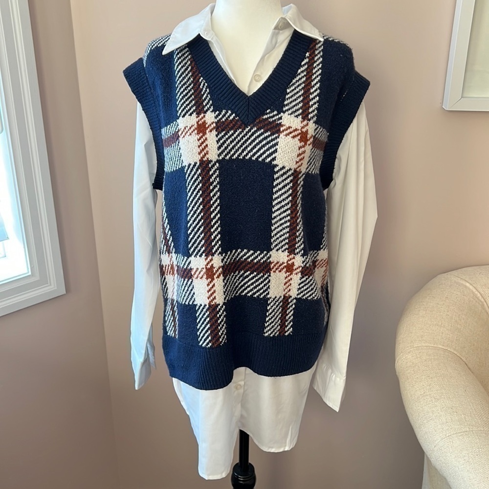 RACHEL Zoe l Plaid Vest with Long Sleeve Shirt